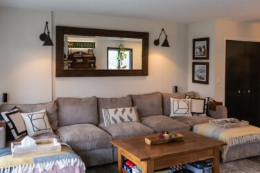 Spacious living room with wood burning fireplace. Spacious living room with wood burning fireplace.